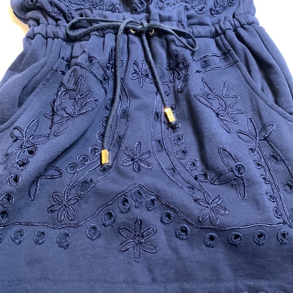Juicy Couture waist tie navy blue embroidered romper jumpsuit dress size XS - Picture 2 of 12